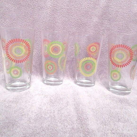 VTG Set of 4 PASABAHCE Glasses 16oz Ice Tea Heavy 70s Flower Power Retro MCM - Picture 2 of 10